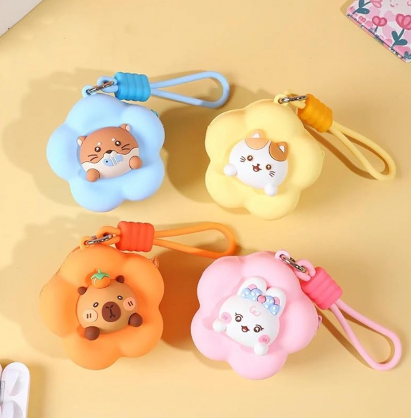 Cute Animal Silicone Mini Pouch Keychain – Multipurpose Coin & Earbuds Case