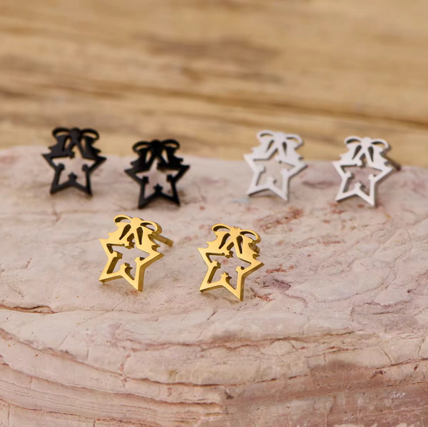 Star with Bow Stud Earrings