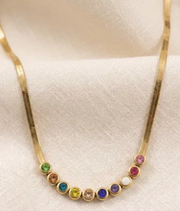 Multicolor Gemstone Herringbone Necklace
