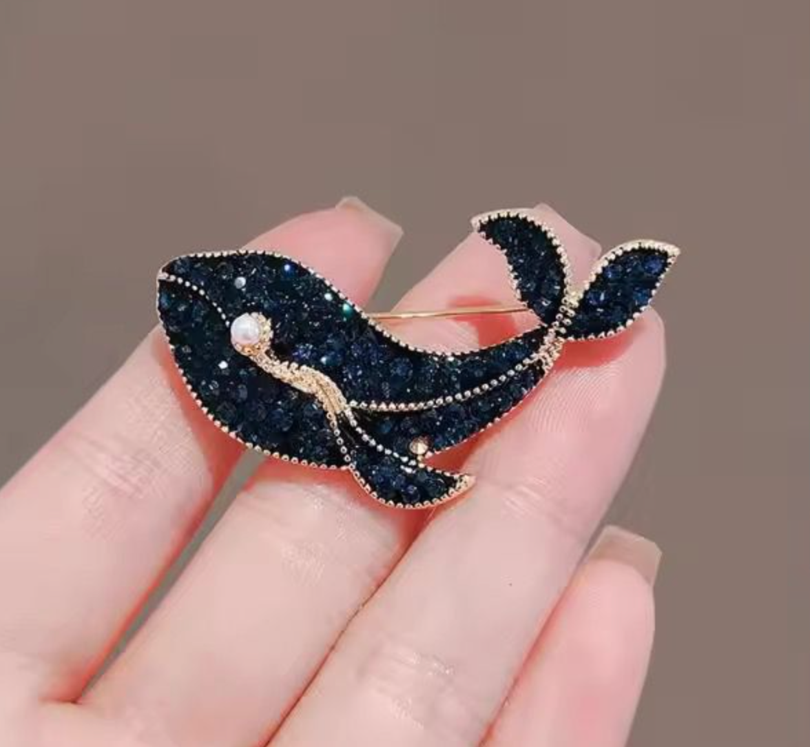 Elegant Blue Whale Crystal Brooch