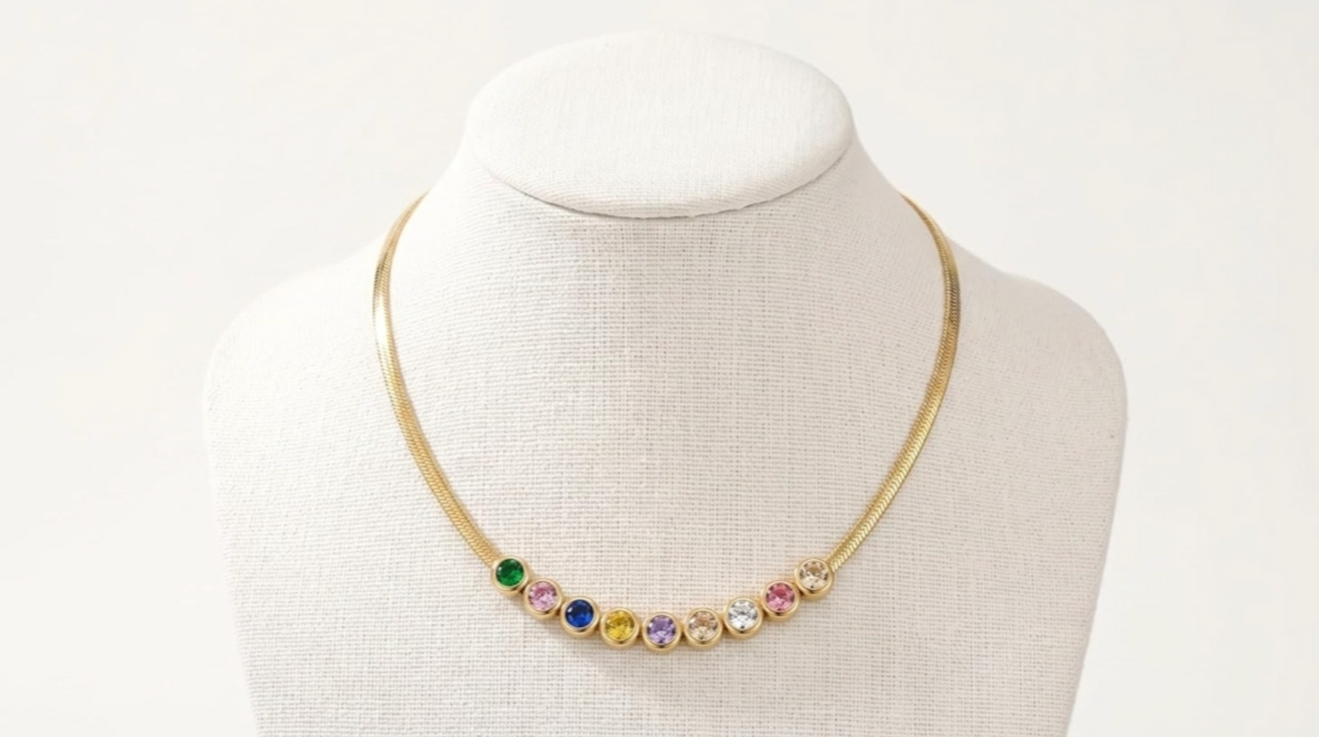 Multicolor Gemstone Herringbone Necklace