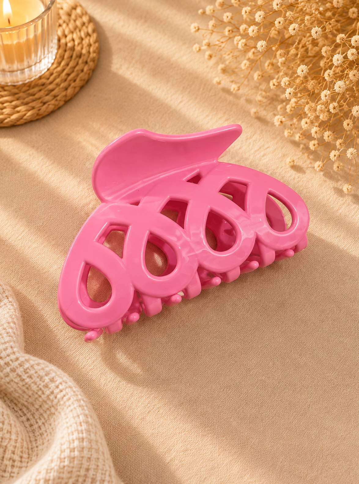 Hot Pink Leaf Cutout Hair Claw Clip