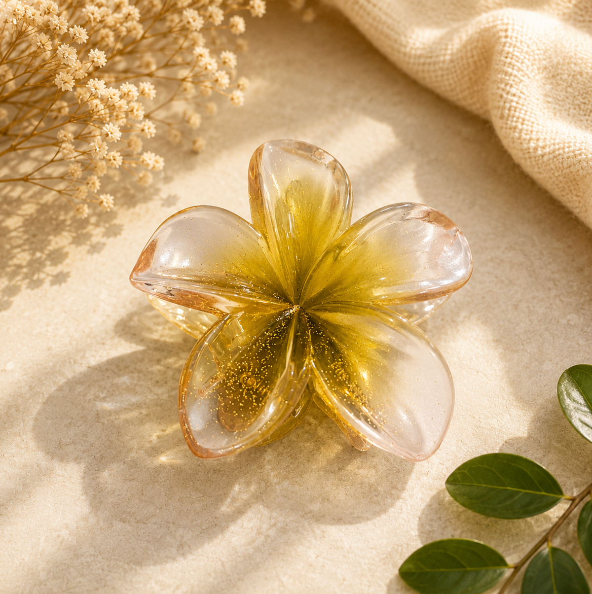 Gold-Tinted Floral Hair Claw Clip