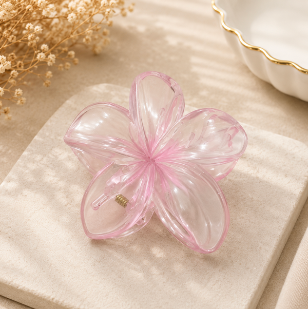 Pink Translucent Flower Hair Claw Clip