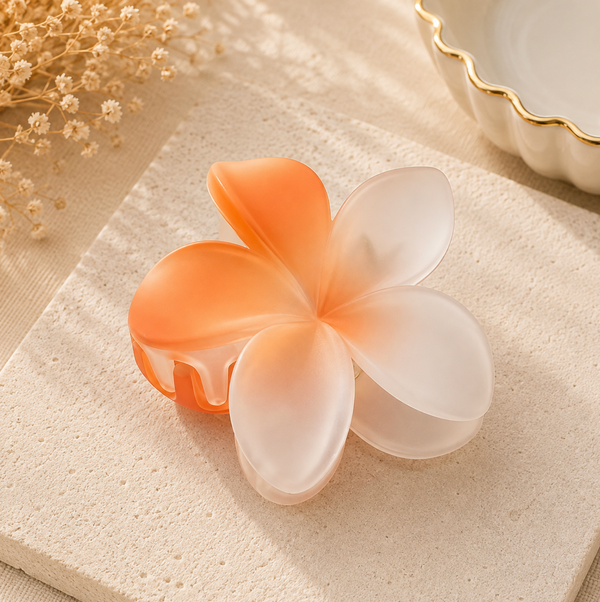 Peach & Ivory Flower-Shaped Hair Claw Clip