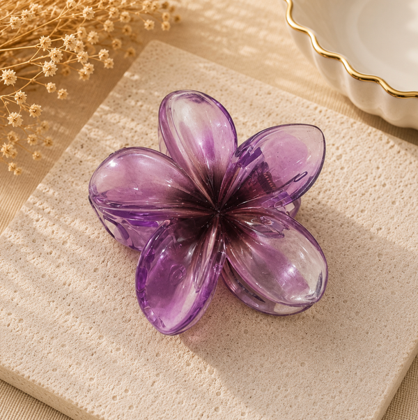 Purple Translucent Flower-Shaped Hair Claw Clip