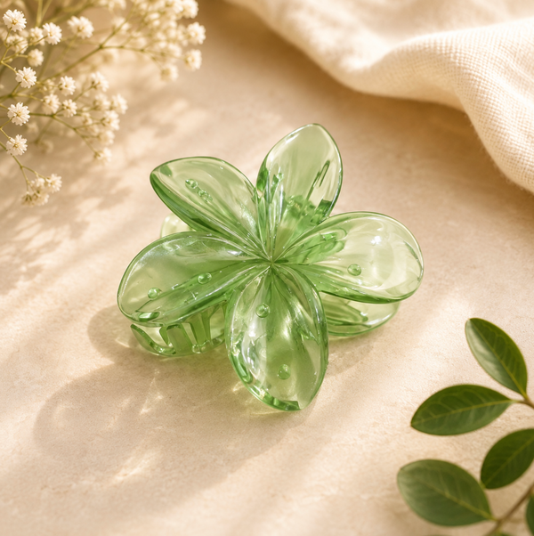 Green Translucent Flower Hair Claw Clip