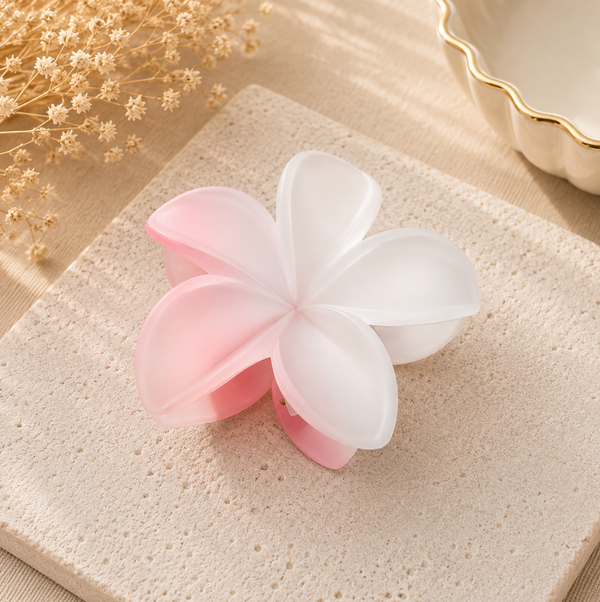 Pink & White Plumeria Flower Hair Claw Clip