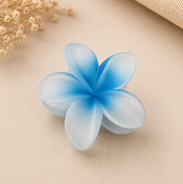 Blue & White Plumeria Flower Hair Claw Clip