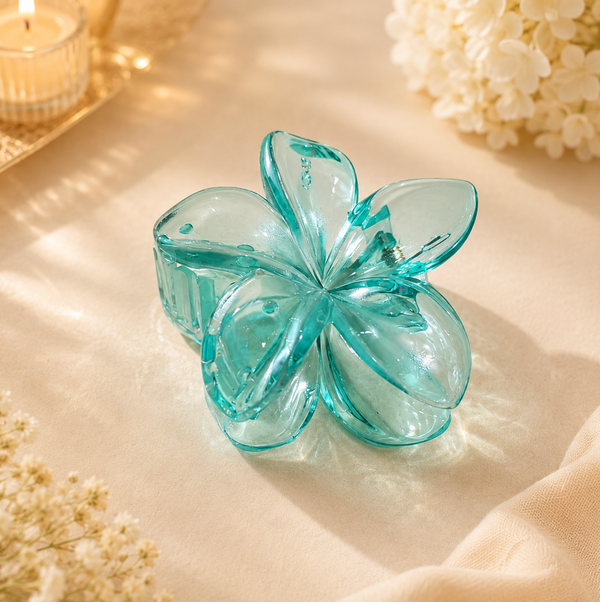 Translucent Aqua Blue Flower Hair Claw Clip