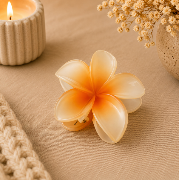 Orange & Cream Plumeria Flower Hair Claw Clip