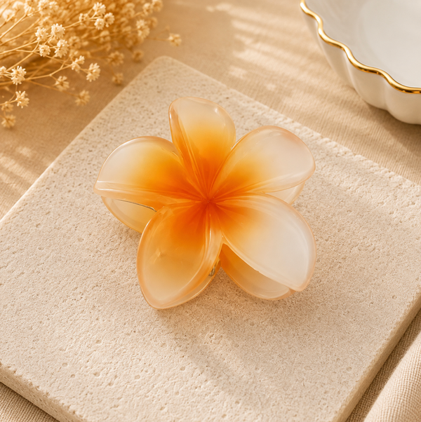 Orange & Cream Plumeria Flower Hair Claw Clip