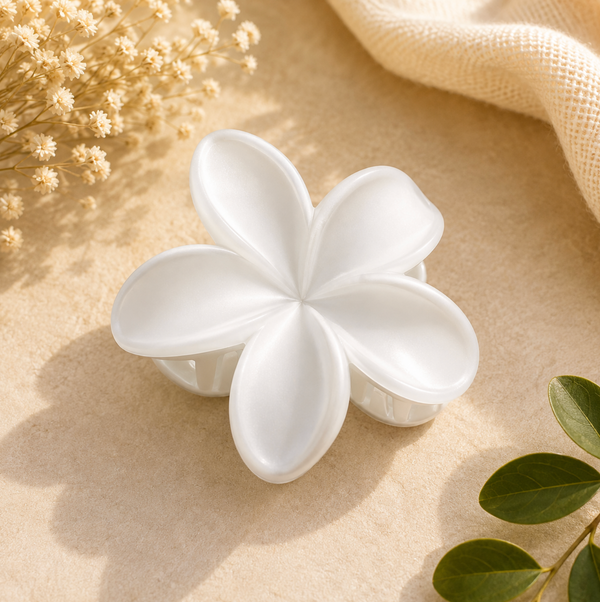 Classic White Plumeria Flower Hair Claw Clip