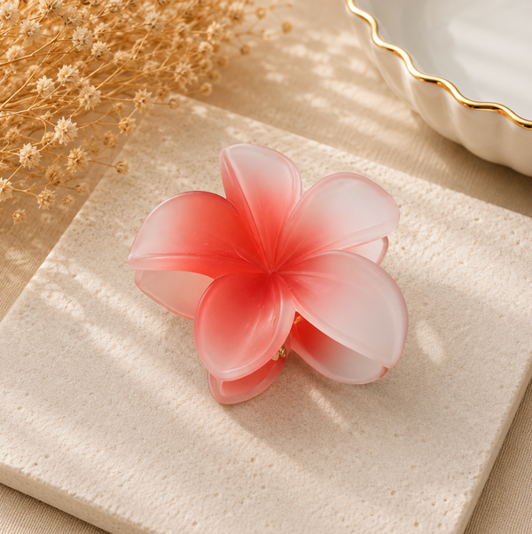 Pink & White Plumeria Flower Hair Claw Clip