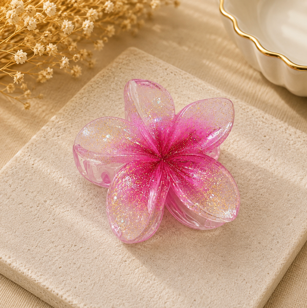 Pink Glitter Flower Hair Claw Clip