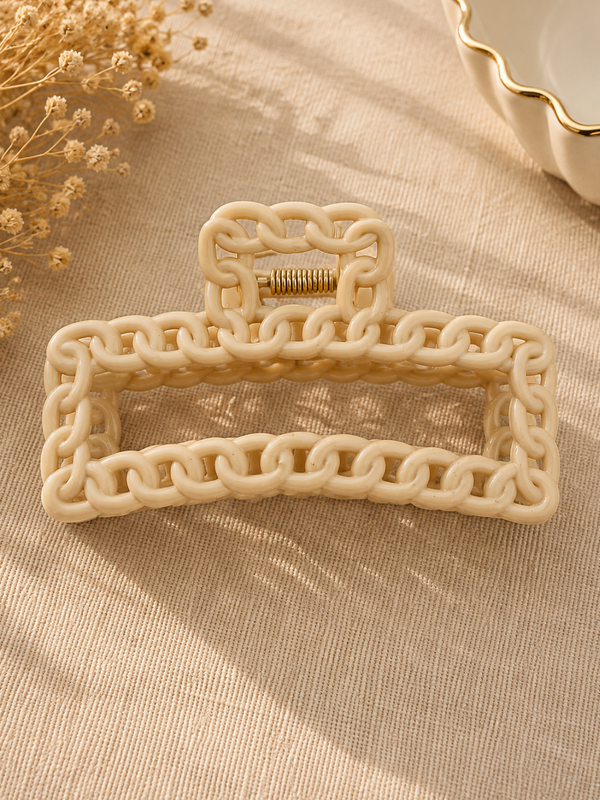 Cream Chain-Link Hair Claw Clip
