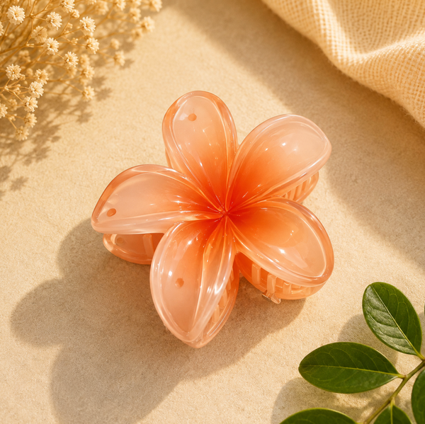 Peach Orange Flower Hair Claw Clip