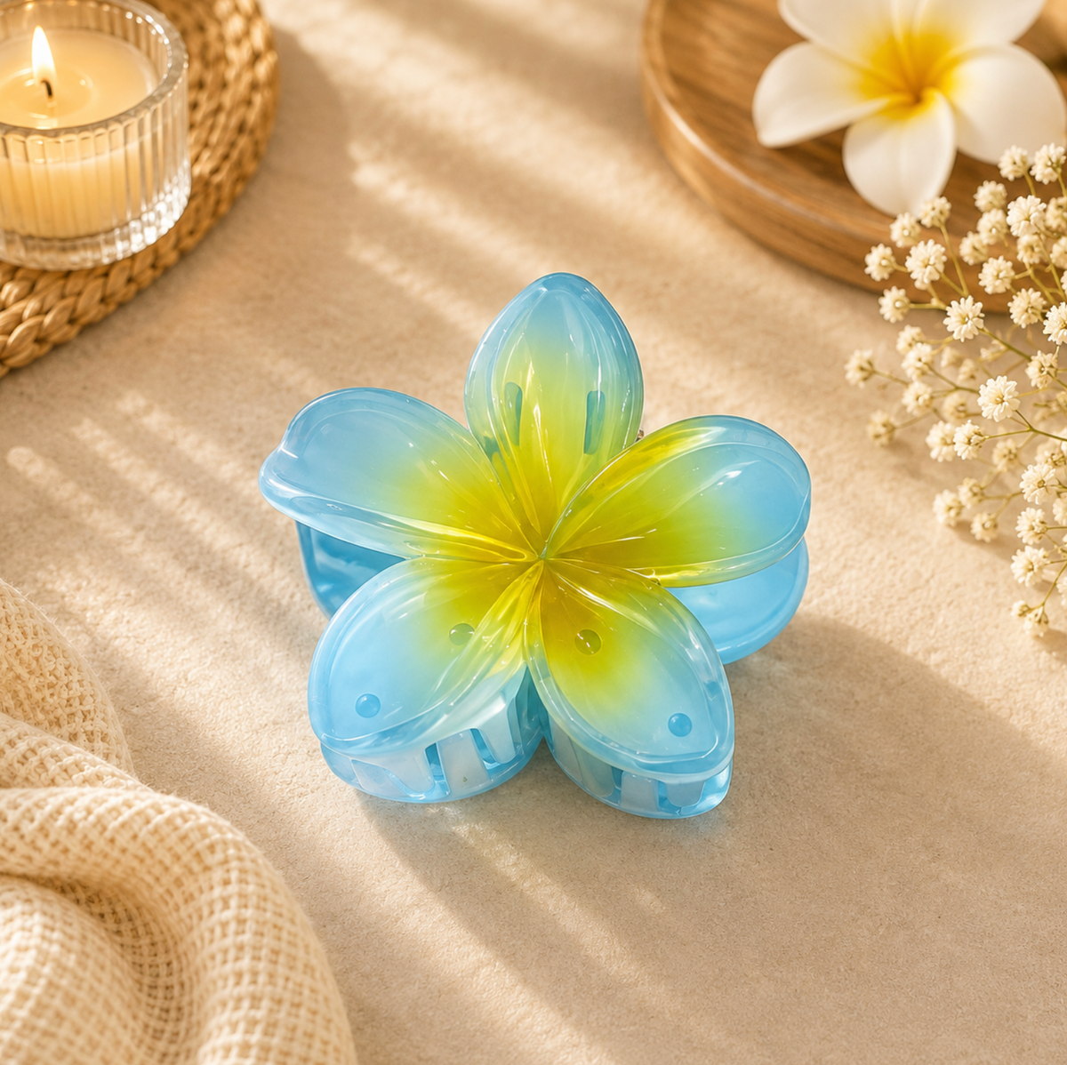 Blue & Lime Flower Hair Claw Clip