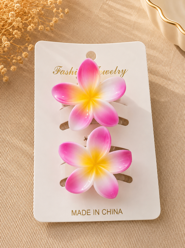Pink & Yellow Flower Hair Clips – Set of 2