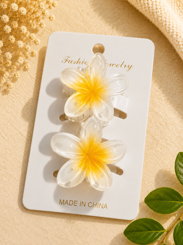 White & Yellow Flower Hair Clips – Set of 2