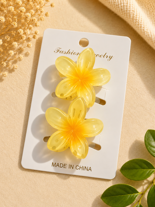 Yellow Flower Hair Clips – Set of 2