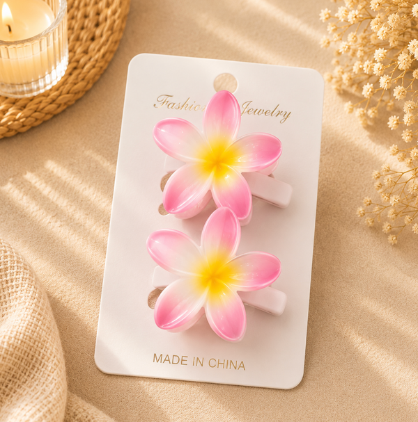 Pink & Yellow Flower Hair Clips – Set of 2