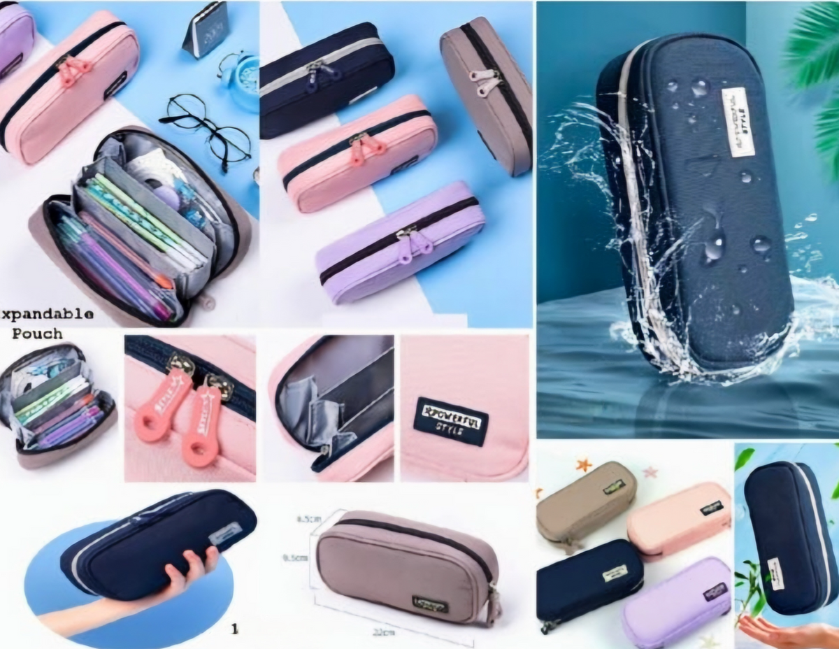 Expandable Waterproof Double-Zip Pencil Pouch