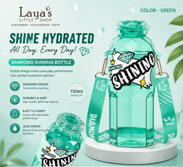 750ml Diamond Shining Water Bottle with Adjustable Strap