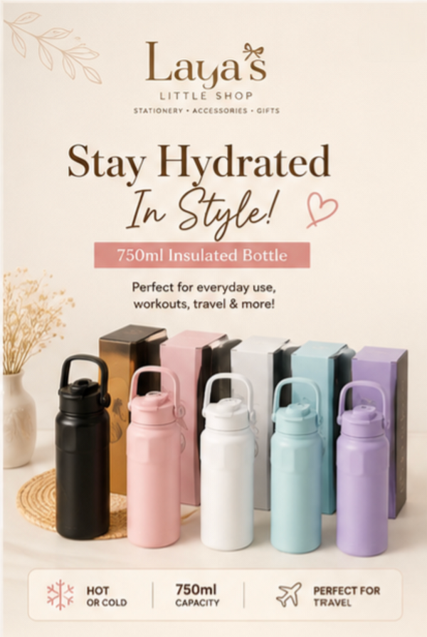 750ml Double-Wall Insulated Water Bottle with Straw