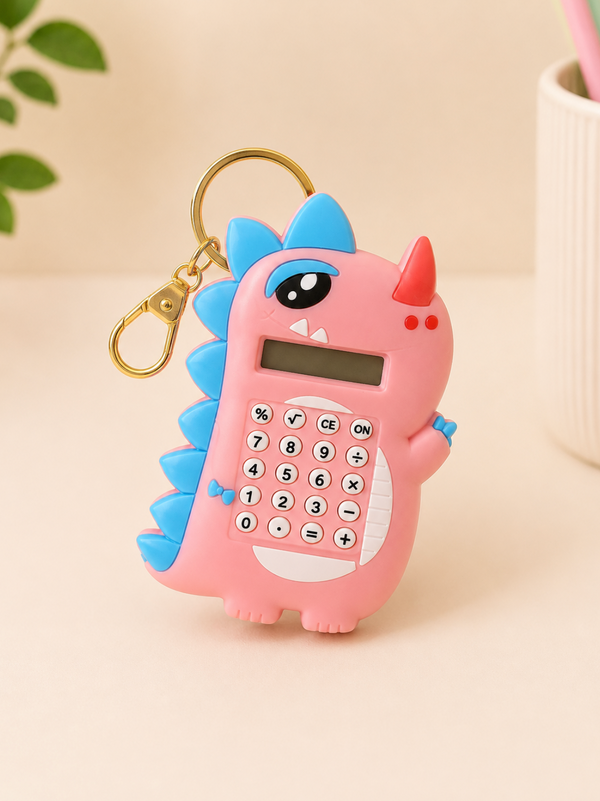 Cute Dinosaur Digital Calculator Keychain – Portable Mini Calculator with Key Ring