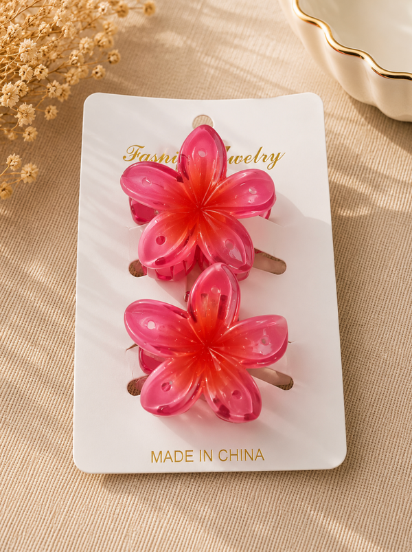 Pink & Red Flower Hair Clips – Set of 2
