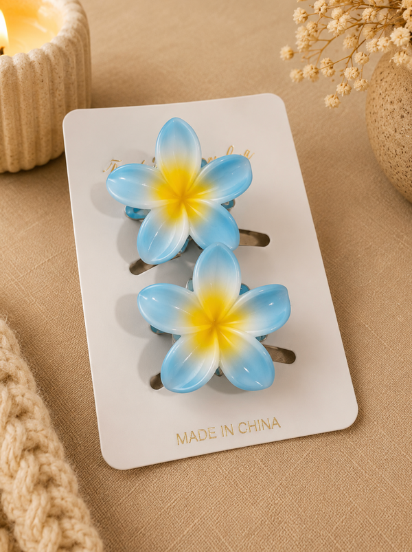 Blue & Yellow Flower Hair Clips – Set of 2