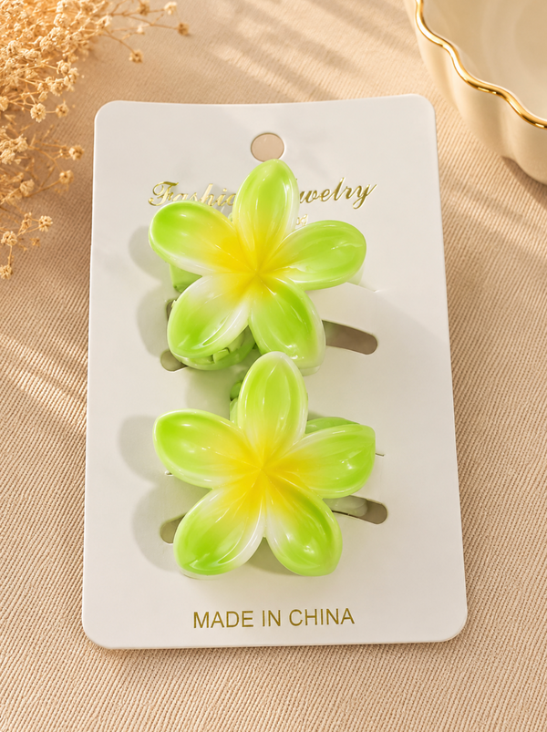 Green & Yellow Flower Hair Clips – Set of 2