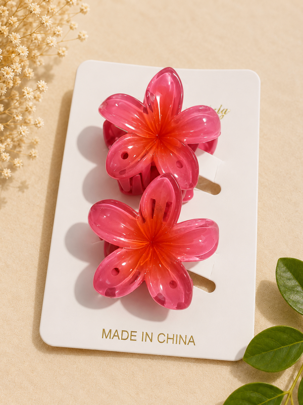 Pink & Orange Flower Hair Clips – Set of 2