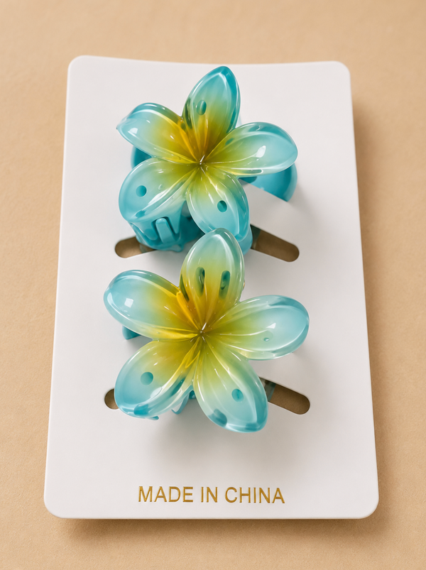 Blue & Yellow Flower Hair Clips – Set of 2