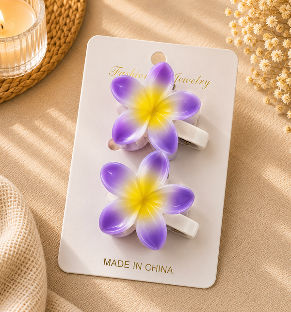 Purple & Yellow Flower Hair Clips – Set of 2