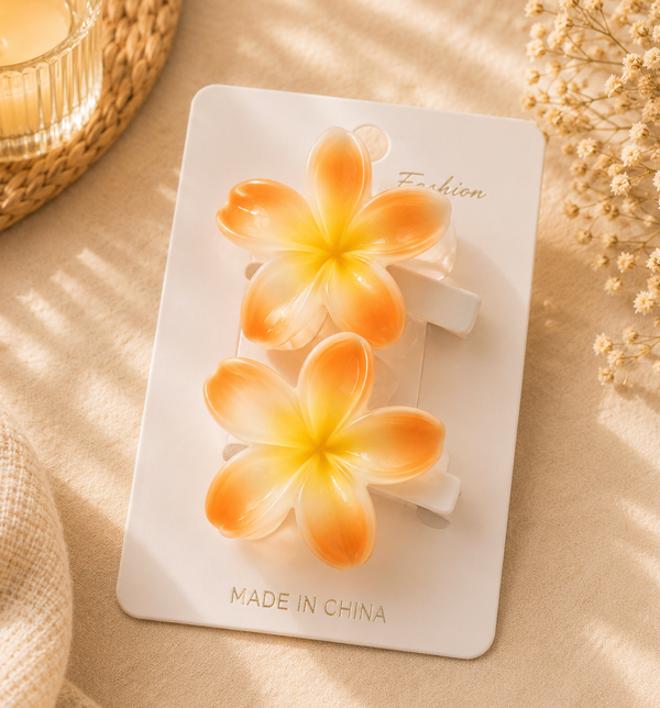 Orange & Yellow Flower Hair Clips – Set of 2