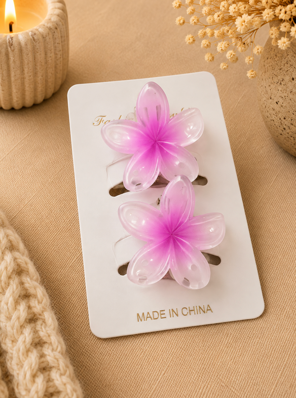 Pink Flower Hair Clips – Set of 2