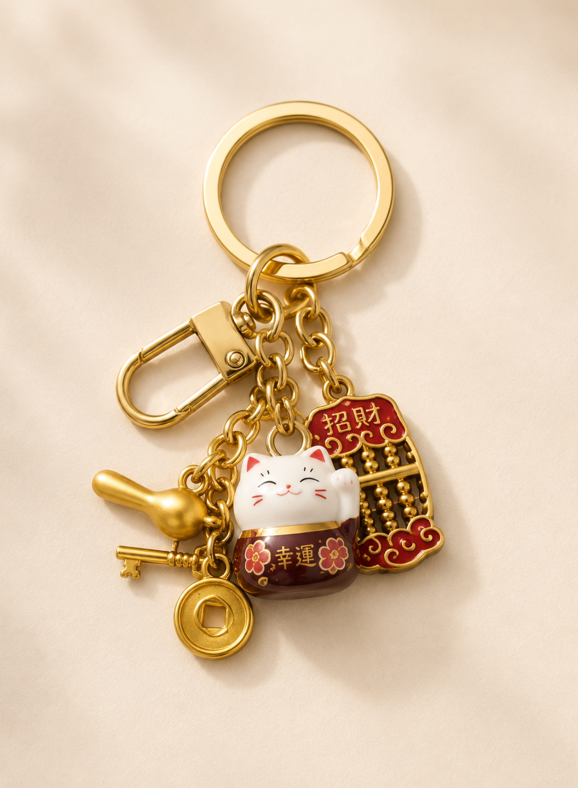 Golden Lucky Cat Fortune Keychain