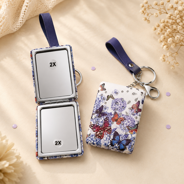 Blue Butterfly 2X Pocket Mirror Keychain