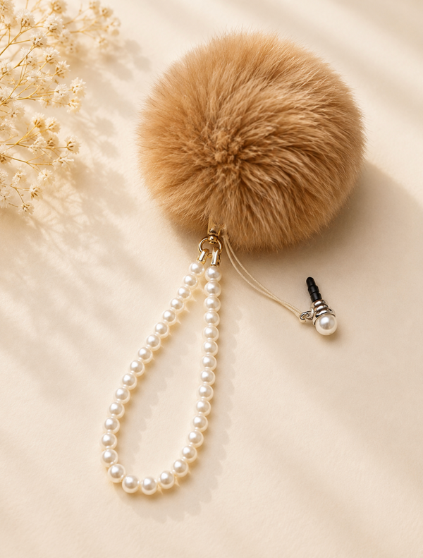 Fluffy Bear Fur Pearl Phone Charm Strap