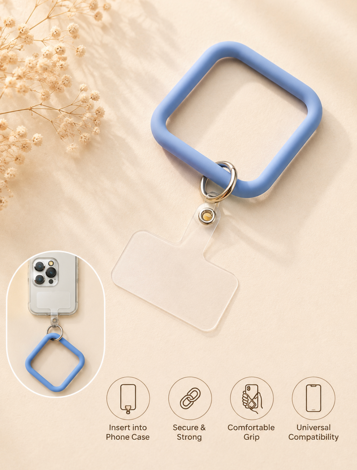 Pastel Blue Square Phone Wrist Strap & Lanyard