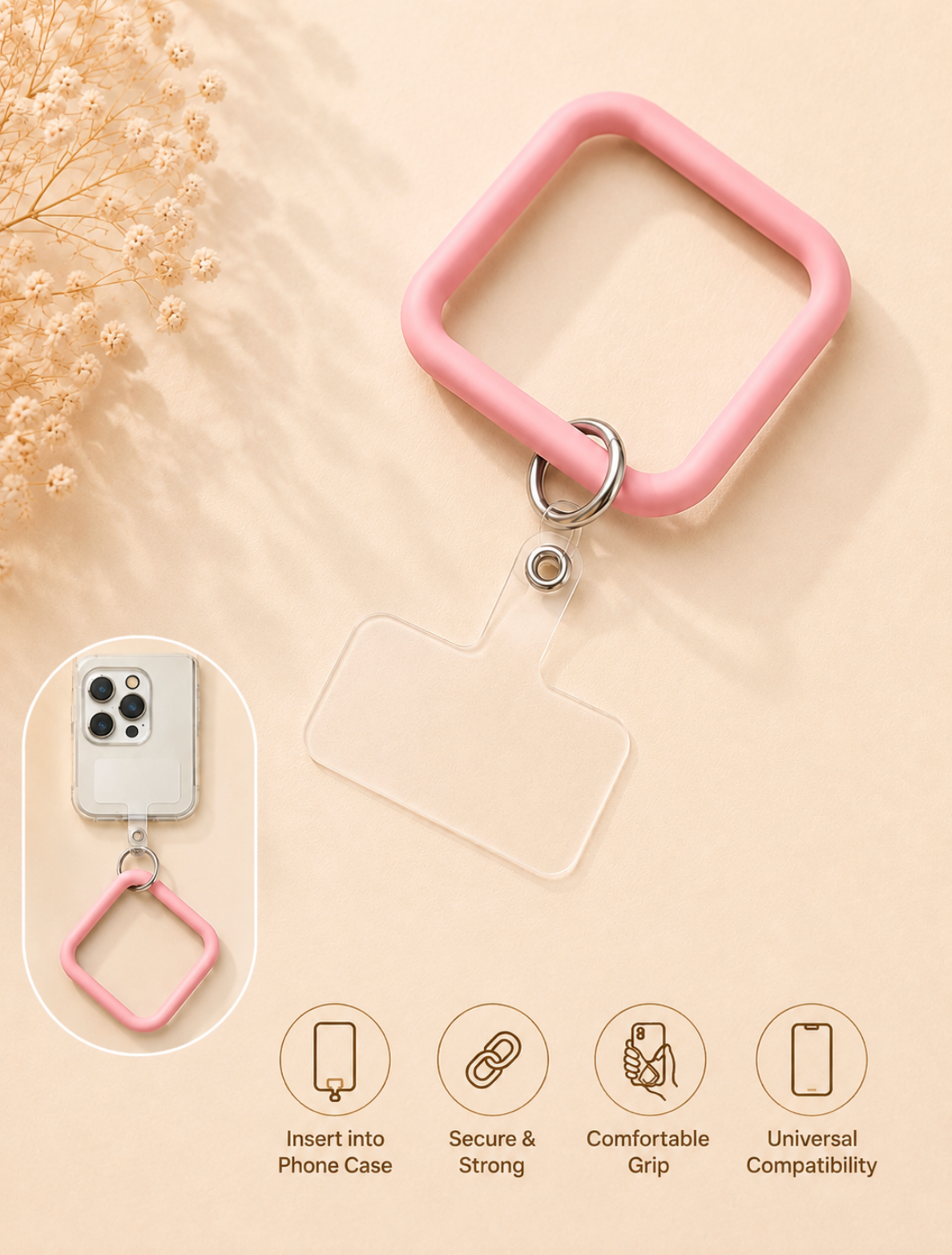 Pink Square Phone Wrist Strap & Lanyard