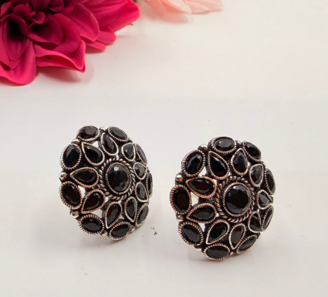 Antique German Silver Floral Stud Earrings
