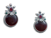 Silver-Plated Artificial Stones Studded Oxidised Contemporary Drop Earrings