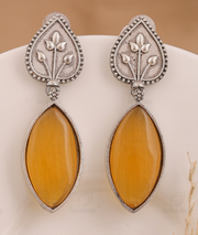 Amber Leaf Drop Earrings – Oxidized Silver-Toned Ethnic Statement Earrings