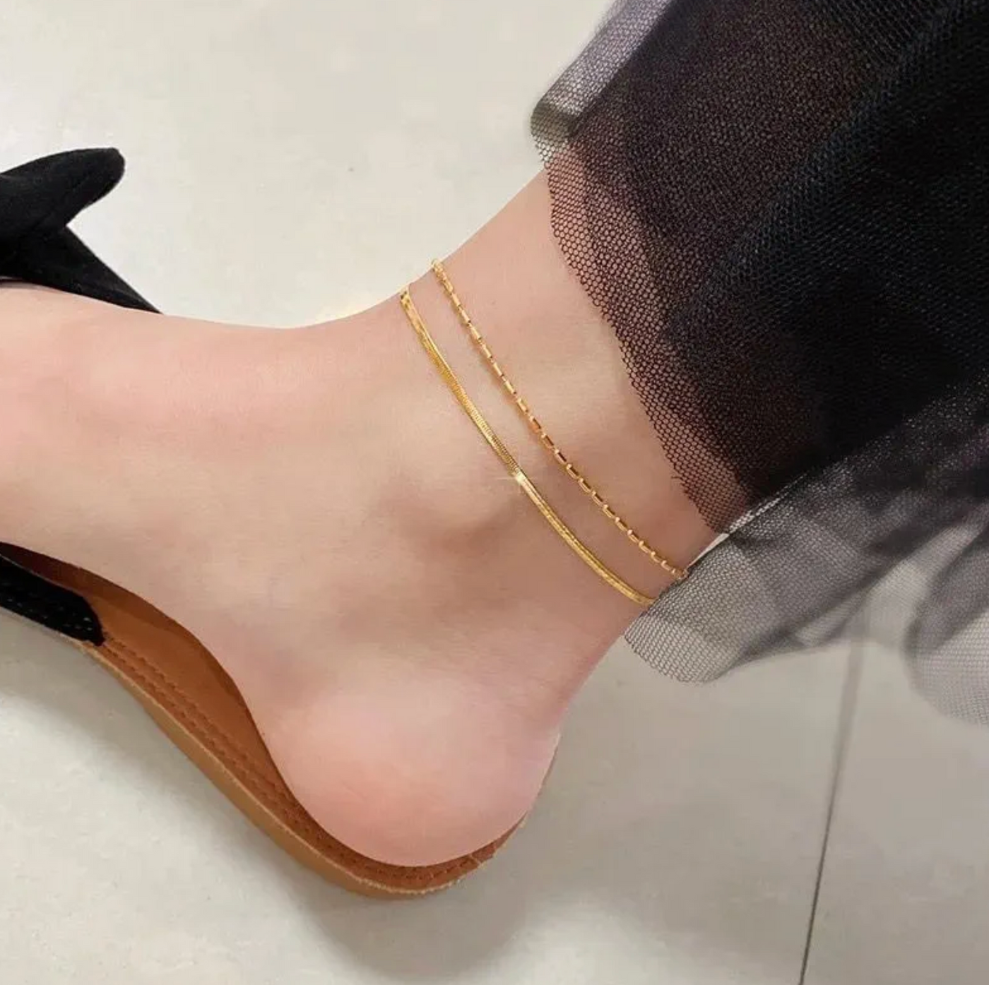 Double Chain Gold Anklet