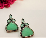 Crystal Floral Oxidised Stud Earrings – Sky Blue & Mint Green