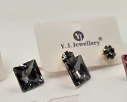 Geometric Crystal Drop Stud Earrings