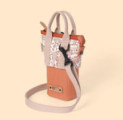 Doodle Print Canvas Bottle Bag - Terracotta